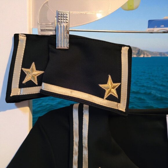Sailor Halloween Costume Dress Hat Cuffs Navy Blue with Gold Trim Size Small - Picture 4 of 7